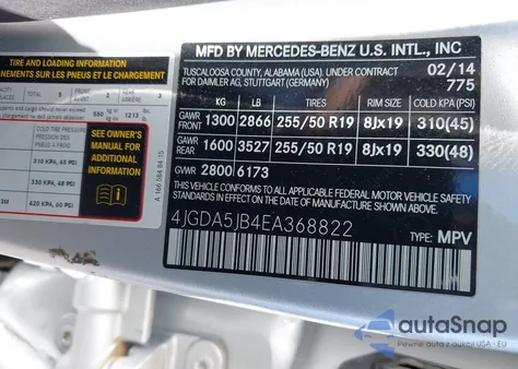 2014 Mercedes-Benz Ml 350 из США, поврежденный, VIN 4JGDA5JB4EA368822